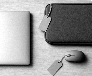 Laptop, wireless mouse and carry bag illustrating a multi-product shopping request